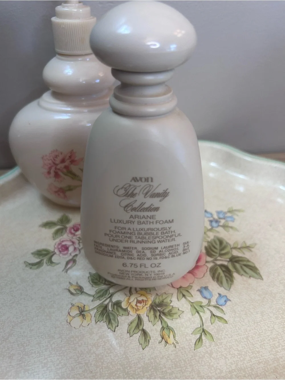 Avon Cream Floral Ceramic Vanity Set with Pastel Accents